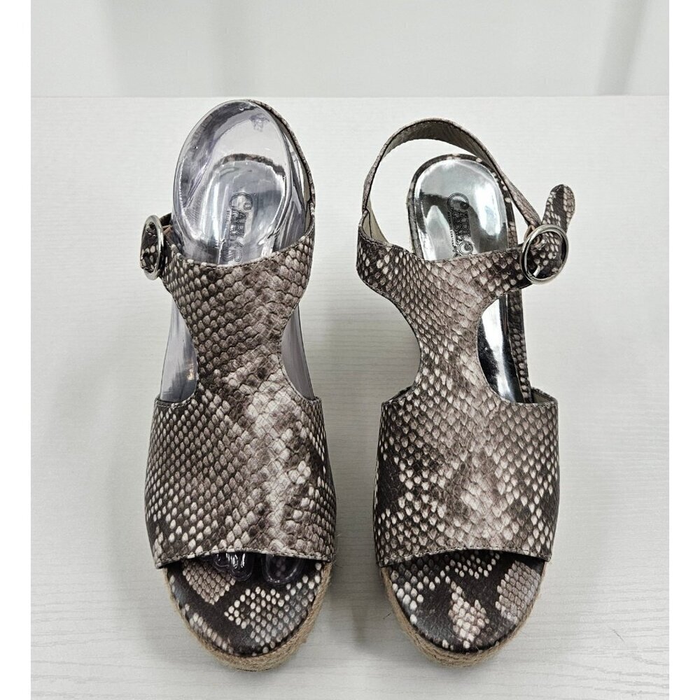 Carlos by Carlos Santana Womens Sz 8 Animal Print Wedge Platform Sandal Buckle